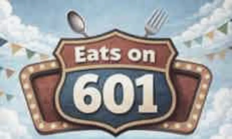 The original AI-generated Eats on 601 logo, a cartoon marquee sign