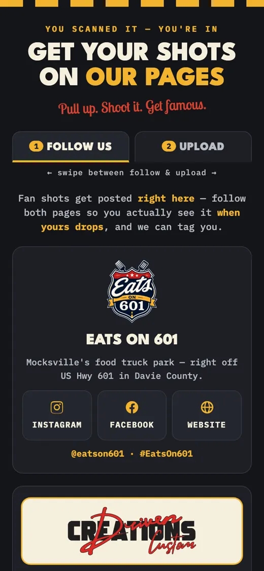 Fan photo upload app built for a car event at Eats on 601