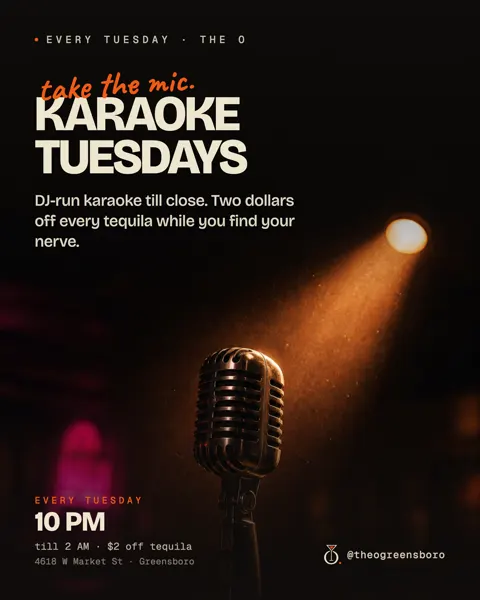 Karaoke Tuesday poster designed for The O in Greensboro
