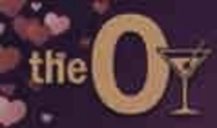 The O bar's original clip-art logo on a purple hearts flyer