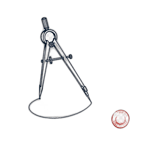 Ink illustration of an architect's drafting compass